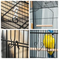 PawHut 36" Bird Cage, Macaw Play House, Cockatoo, Parrot, Finch Flight Cage, 2 Doors Perch, 4 Feeder Pet Supplies, Black(m-10)