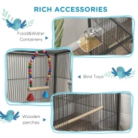 Pawhut Metal Bird Cage with Stand for Parrots, Lovebirds, Finches, Gray(m-5)