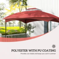 Outsunny 10' x 12' 2-Tier Gazebo Cover, Patio Gazebo Canopy Replacement with Drainage Holes for 84C-210 Series, Wine Red(m-4)