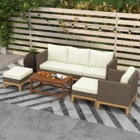 Outsunny Patio Furniture Set w/ Cushions, 5 PCs PE Rattan Conversation Furniture Set, Cream White(m-8)
