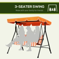 Outsunny 3-Seater Outdoor Porch Swing with Adjustable Canopy, Patio Swing Chair for Garden, Poolside, Backyard, Orange(m-7)