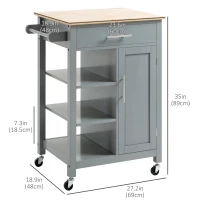 HOMCOM Kitchen Island, Compact Kitchen Cart on Wheels with Open Shelf & Storage Drawer for Dining Room, Kitchen, Grey(m-3)