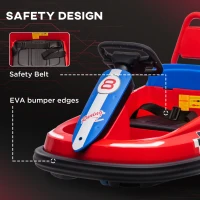 Aosom Kids Bumper Car, 6V 360° Rotation Electric Ride on Car, Twin Motors Battery Powered Toy with Music, Horn and Lights, Safety Belt, for Boys and Girls Aged 18-48 Months - Red(m-6)