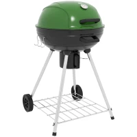 Outsunny 21" Kettle Charcoal BBQ Grill Barbecue Smoker with 360 sq.in. Cooking Area, Wheels, Ash Catcher, Green(m-11)