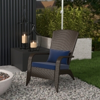 Outsunny Patio Wicker Adirondack Chair, Outdoor Rattan Muskoka Chair with Cushions for Patio, Garden, Backyard Dark Blue