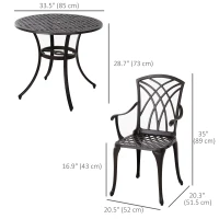 Outsunny 5 Pieces Outdoor Dining Set, Cast Aluminium Patio Table and Chairs with Parasol Hole, Patio Dining Set for 4, Brown(m-3)