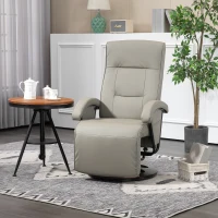 HOMCOM PU Recliner with Footrest, Lounge Chair with 135° Adjustable Backrest, Swivel Wood Base, Padded Seat & Armrests for Living Room, Gray(m-10)