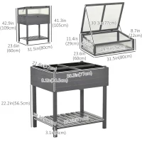 Outsunny Raised Garden Bed with Cold Frame Greenhouse, Grow Grids and Storage Shelf, Outdoor 2 Tiers Elevated Wood Planter Box for Herbs and Vegetables, Use for Patio, Backyard, Balcony(m-3)