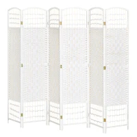 HOMCOM 6 Panel Room Divider, 5.6 ft Tall Folding Privacy Screen, Wave Fiber Freestanding Partition Wall Divider for Home Office, White(m-11)