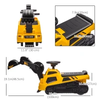 Aosom 3 in 1 Ride on Excavator Bulldozer Road Roller, No Power Pretend Play Construction with Music, for 18-48 Months, Yellow(m-3)