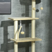 PawHut Floor to Ceiling Cat Tree, Cat Climbing Tower with Platforms, Bed, Hammock, Scratching Posts, Toy Balls, Beige(m-9)