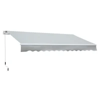 Outsunny 12' x 8' Retractable Awning Patio Awnings Sun Shade Shelter with Manual Crank Handle, 280g/m² UV & Water-Resistant Fabric and Aluminum Frame for Deck, Balcony, Yard, Light gray(m-11)