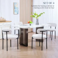 HOMCOM 4 Pieces Kitchen Chairs, Modern Dining Chairs w/ Berber Fleece Upholstery and Steel Legs for Living Room, Cream White(m-4)