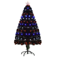 HOMCOM 4ft Prelit Artificial Christmas Tree with LED Lights, Multicolored Fiber Optics and Realistic Branch Tips, Black(m-11)