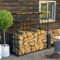 Outsunny 73" Firewood Rack Wood Storage Log Holder with Polycarbonate Roof for Fire Pit and Fireplace, 4620lbs Load(m-1)