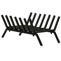 Outsunny 24" Firewood Log Rack Fireplace Log Holder Stylish Wood Storage Basket Carrier, for Outdoor and Indoor Use, Black(m-11)