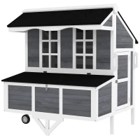 PawHut 43" Chicken Coop with Wheels, Chicken Tractor with Nesting Box, Windows, Pull-out Tray, Perches, for 2-4 Hens, Gray(m-1)