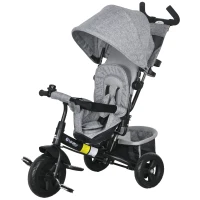 Qaba 6 in 1 Tricycle for Toddler 1-5 Years with Parent-Push Handle, Grey(m-2)