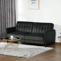HOMCOM Convertible Sofa Sleeper Futon with Split Back Design Recline, Thick Padded Velvet-Touch Cushion Seating and Wood Legs, Black(m-2)