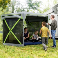 Outsunny 11 x 11ft Pop Up Camping Gazebo, Screen Tent House with Removable Roof Cover, Roll-up Wind Panels for Camping, Backyard(m-1)