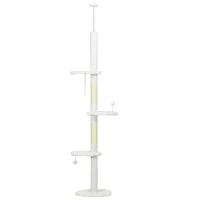 PawHut 8.4' Floor to Ceiling Cat Tree, Adjustable Height, White(m-1)