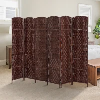 HOMCOM 6ft Folding Room Divider, 6 Panel Wall Partition with Wooden Frame for Bedroom, Home Office, Brown(m-8)