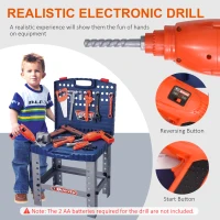 Qaba 68 Pcs Kids Tool Bench, Foldable Pretend Workbench Toy Tool Set, Power Tools Workshop with Electric Drill for Toddler 3 to 6 Years Old(m-7)