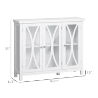 HOMCOM Sideboard, Buffet Cabinet with 3 Tempered Glass Doors, Arc Pattern and Adjustable Storage Shelf, Credenza, White(m-3)