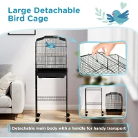 PawHut 49" Rolling Bird Cage Cockatoo House Play Top Finch Pet Supply with Storage Shelf, Wheels - Black(m-4)