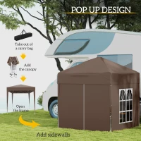 Outsunny 6.6'x6.6' Pop Up Canopy Tent with Sidewalls, Instant Sun Shelter Camping Gazebo with Carry Bag, Brown(m-4)