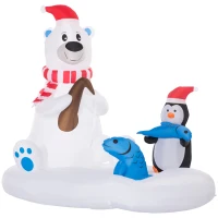 Outsunny 6ft Christmas Inflatable Polar Bear and Penguin with Santa's Hat Fishing on Board, Blow-Up Outdoor LED Yard Display for Lawn Garden Party(m-11)