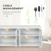 HOMCOM TV Cabinet Stand for TVs up to 58", Entertainment Center with Adjustable Shelves, 4 Glass Doors and 4 Cable Holes for Living Room, White(m-6)