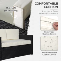 Outsunny 4 Piece Wicker Patio Furniture Set with Cushions, Outdoor Sectional Furniture with 2 Sofa, Loveseat, and Glass Top Coffee Table, Conversation Sofa Sets for Garden, White(m-6)