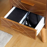 HOMCOM Scandinavian Bedside Table, Side End Table with 2 Drawers and Wood Legs, 13.8" x 12.6" x 20.3", Brown(m-10)