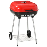 Outsunny 18" Portable Charcoal Grill with Wheels and Bottom Shelf, BBQ Smoker with Adjustable Vents on Lid for Picnic Camping Backyard Cooking, Multi(m-1)