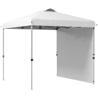 Outsunny 8 x 8 Pop Up Canopy with 1 Sidewall, Carry Bag and 4 Sand Bags, Height Adjustable Instant Sun Shelter, White(m-11)