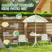 Qaba Kids Picnic Table and Chair Set, Outdoor Activity Table with Foldable Chairs, Removable Umbrella for Backyard, White(m-7)