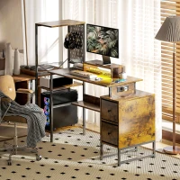 HOMCOM 56" Computer Desk with Storage, Computer Table with Power Outlets and LED Lights, Rustic Brown(m-9)