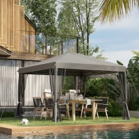 Outsunny 10' x 10' Pop Up Canopy Tent Gazebo with Removable Mesh Sidewall Netting, Carry Bag for Backyard Patio Outdoor, Light Grey(m-8)