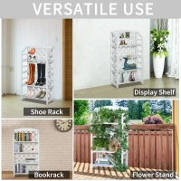 Outsunny Wooden Rustic 4-Tier Foldable Plant Stand with Adjustable Slatted Shelves Indoor & Outdoor Display Rack Plant Pot Organizer White 67 x 33 x 123 cm(m-6)