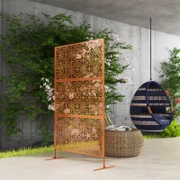 Outsunny Decorative Outdoor Privacy Panel with Stand, Freestanding Metal Outdoor Divider for Garden, Backyard, Deck, Brown(m-9)