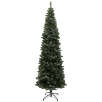 HOMCOM 7.5ft Artificial Pencil Christmas Tree with 980 Branches, Pinecones, Metal Stand, Realistic Xmas Tree for Home(m-2)