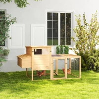 PawHut 75" Wooden Chicken Coop with Nesting Box, Removable Tray, Ramp Run, for Garden Backyard, Natural Wood(m-10)