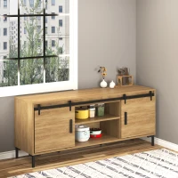 HOMCOM 6.6FT Mini Barn Door Hardware Kit, Sliding Barn Door Cabinet Hardware Kit for 19.5"W Double Doors, Black(m-1)