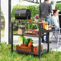 Outsunny 3-Tier Outdoor Grill Cart with Storage Racks, Side Handle, Movable Pizza Oven Table on Wheels(m-2)