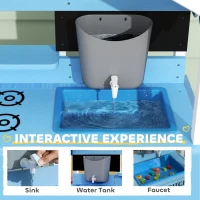 Qaba Wooden Mud Kitchen for Kids Outdoor with Sink, Faucet, Water Tank, Storage Shelves, Accessories for Boys and Girls, Blue(m-5)
