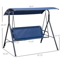 Outsunny 3-Person Porch Swing with Stand, Outdoor Swing for Patio Porch with Adjustable Tilt Canopy and Comfortable Swing Bench-Style Seat, Steel Frame, Dark Blue(m-3)