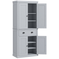 HOMCOM 72" Traditional Kitchen Pantry Cabinet, Freestanding Tall Storage Cabinet with 4 Doors, Drawer and 3 Adjustable Shelves for Dining Room, Gray