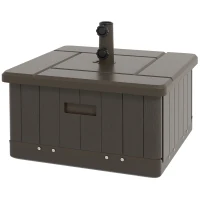 Outsunny 3-in-1 Outdoor Umbrella Base with Wheels and Handles, End Table, Flower Box Planter with Hole, 175 lbs. Capacity, Brown(m-1)