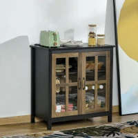 HOMCOM Sideboard Buffet Cabinet, Glass Door Kitchen Cabinet with Storage, Accent Entryway Cabinet with Adjustable Shelf for Living Room, Black Wood Grain(m-10)